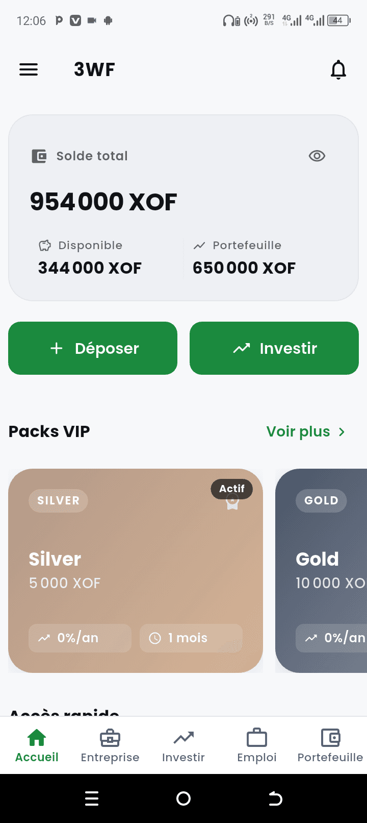 Application mobile 3WF — tableau de bord investisseur