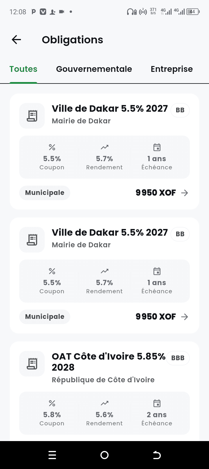 Écran Obligations — émissions africaines